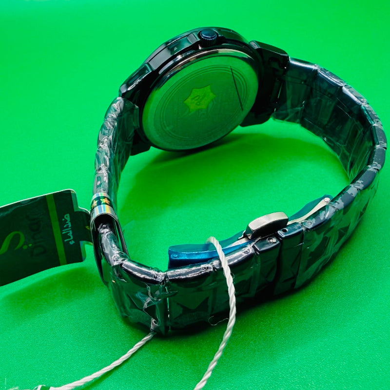 Black watch with a green background